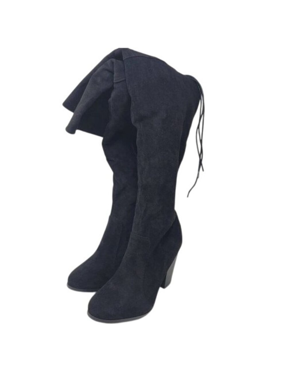 Black Over-The-Knee Boots With Block Heels & Lace-Up Detail Size 9